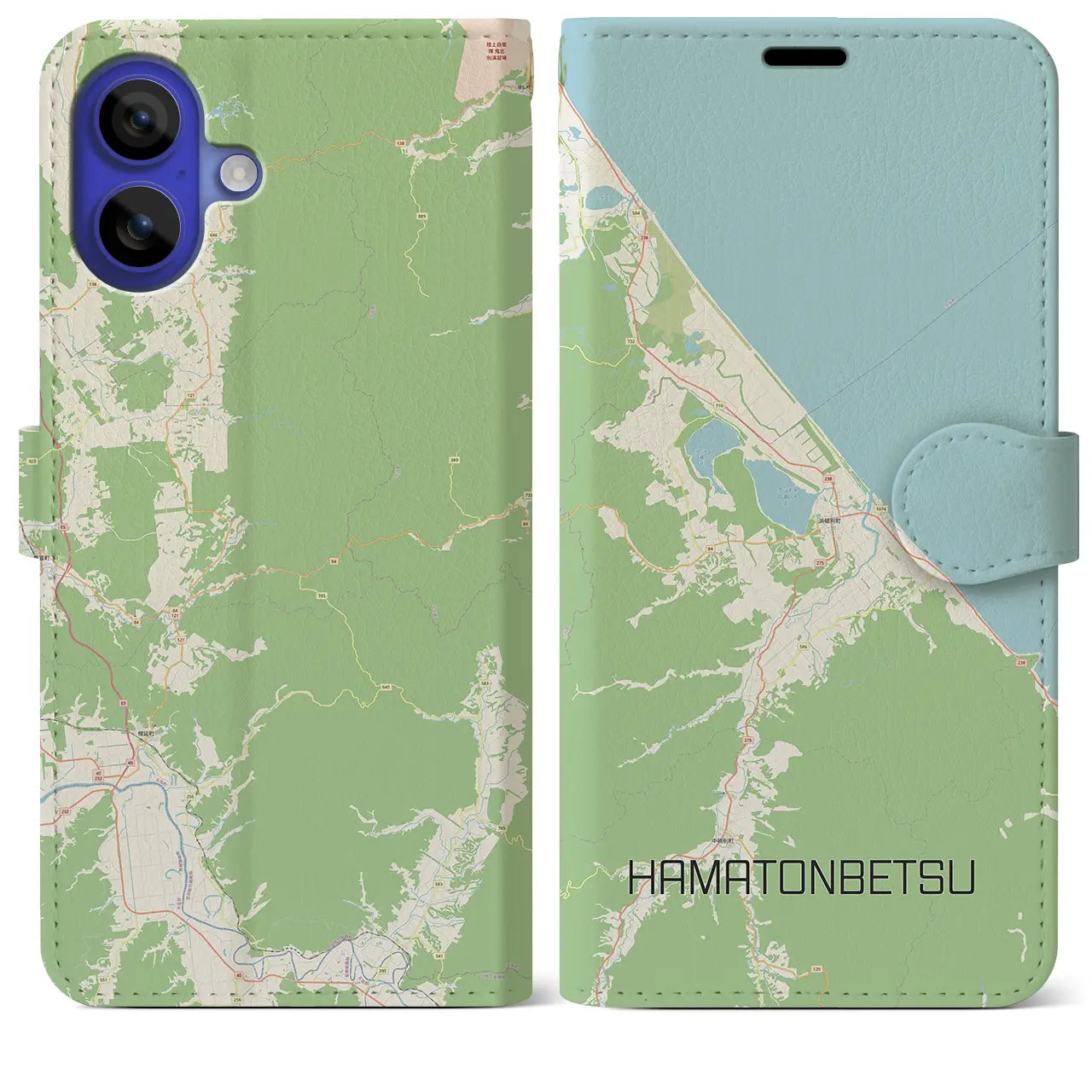 【浜頓別(北海道)】地図柄iPhoneケース(手帳タイプ)ナチュラル・iPhone 16 Pro Max 用