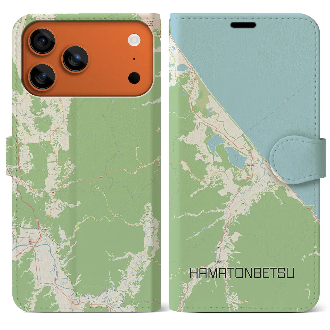 【浜頓別(北海道)】地図柄iPhoneケース(手帳タイプ)モノトーン・iPhone 17 Pro Max 用