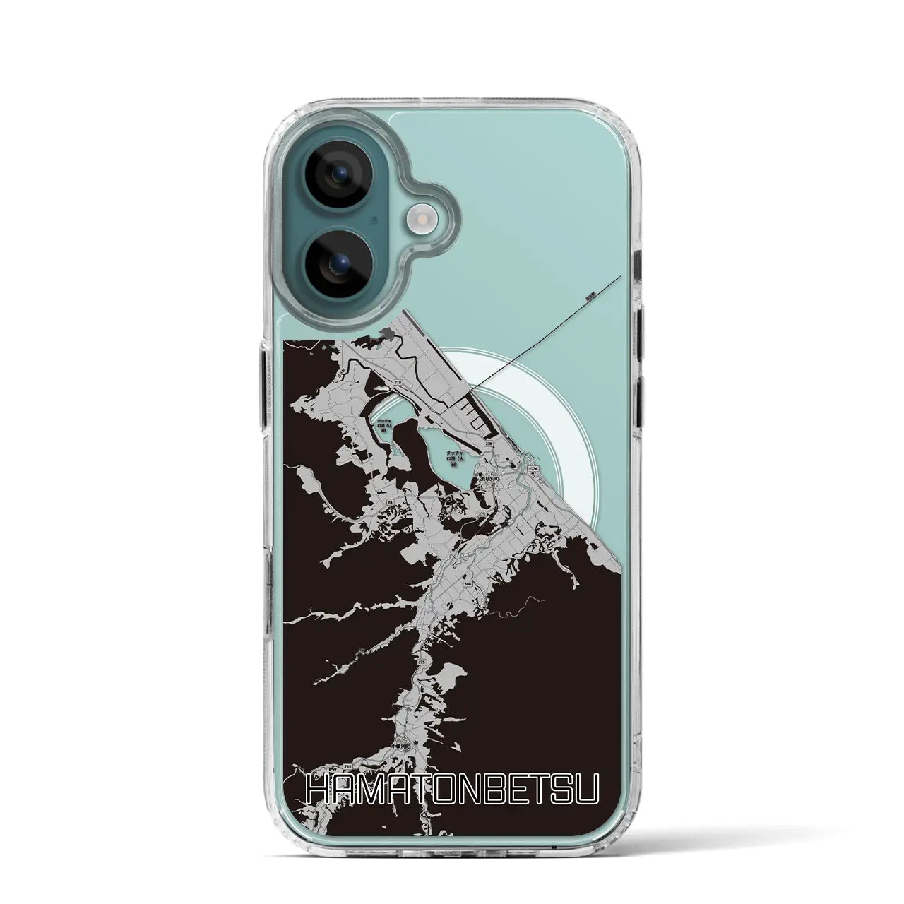 【浜頓別(北海道)】地図柄iPhoneケース(MagSafeタイプ)モノトーン・iPhone 16 Pro 用