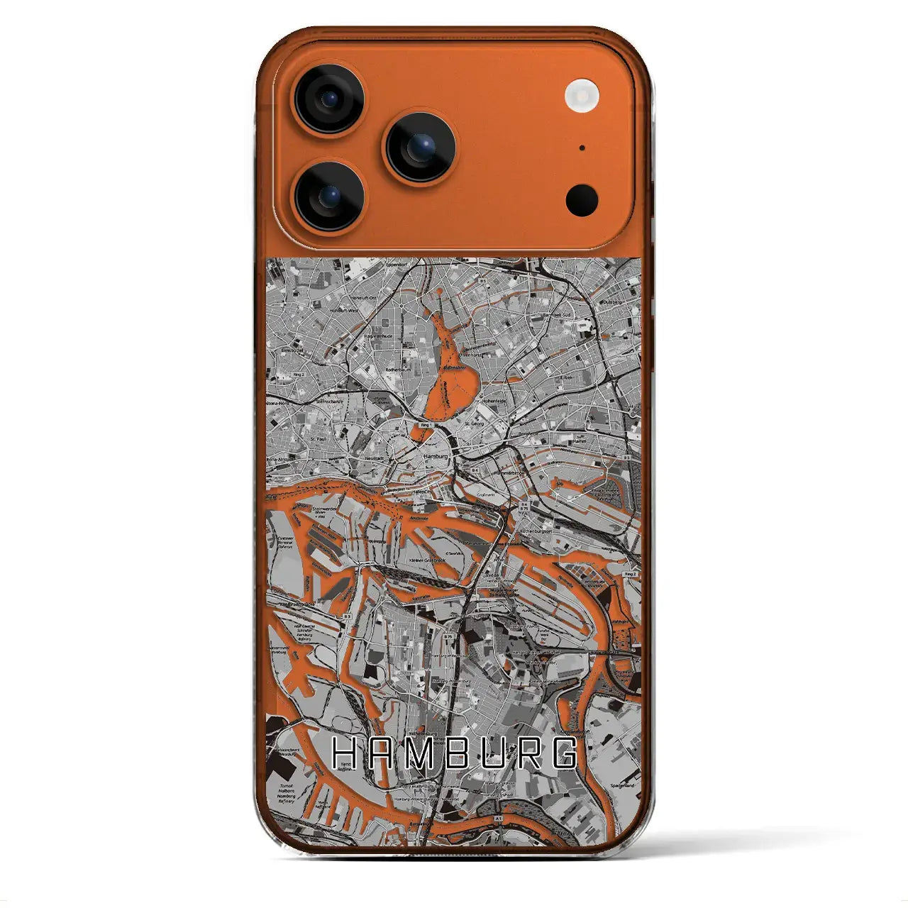 【ハンブルク(ドイツ)】地図柄iPhoneケース(クリアタイプ)モノトーン・iPhone 17 Pro Max 用