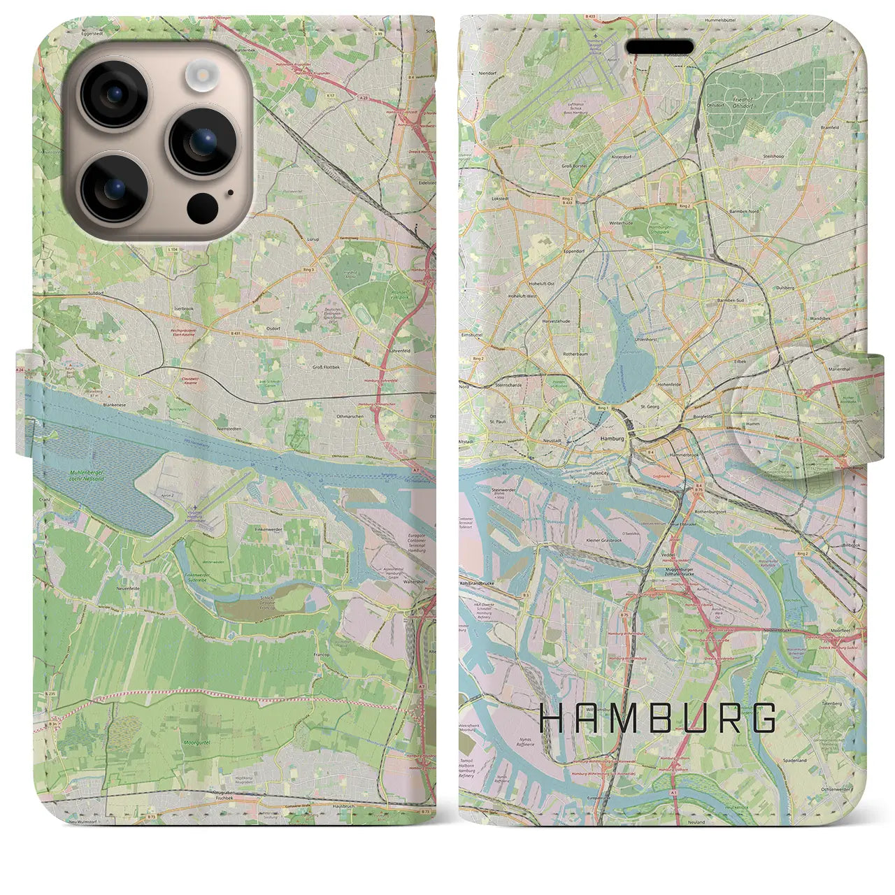 【ハンブルク(ドイツ)】地図柄iPhoneケース(手帳タイプ)ナチュラル・iPhone 16 Plus 用