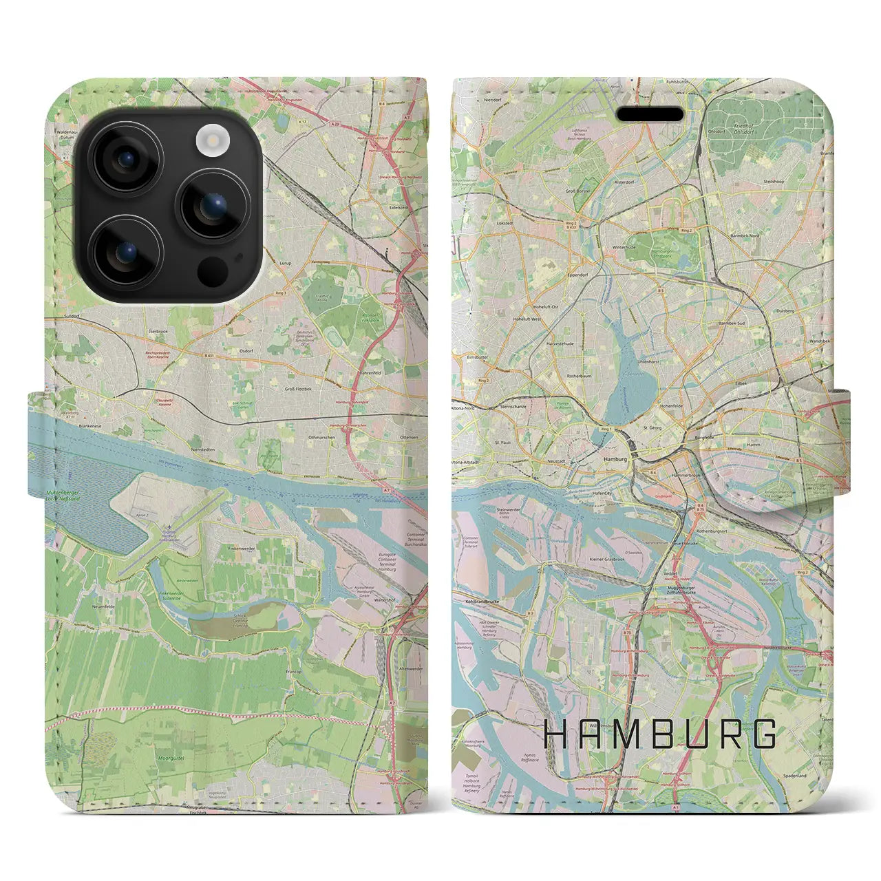 【ハンブルク(ドイツ)】地図柄iPhoneケース(手帳タイプ)ナチュラル・iPhone 16 用