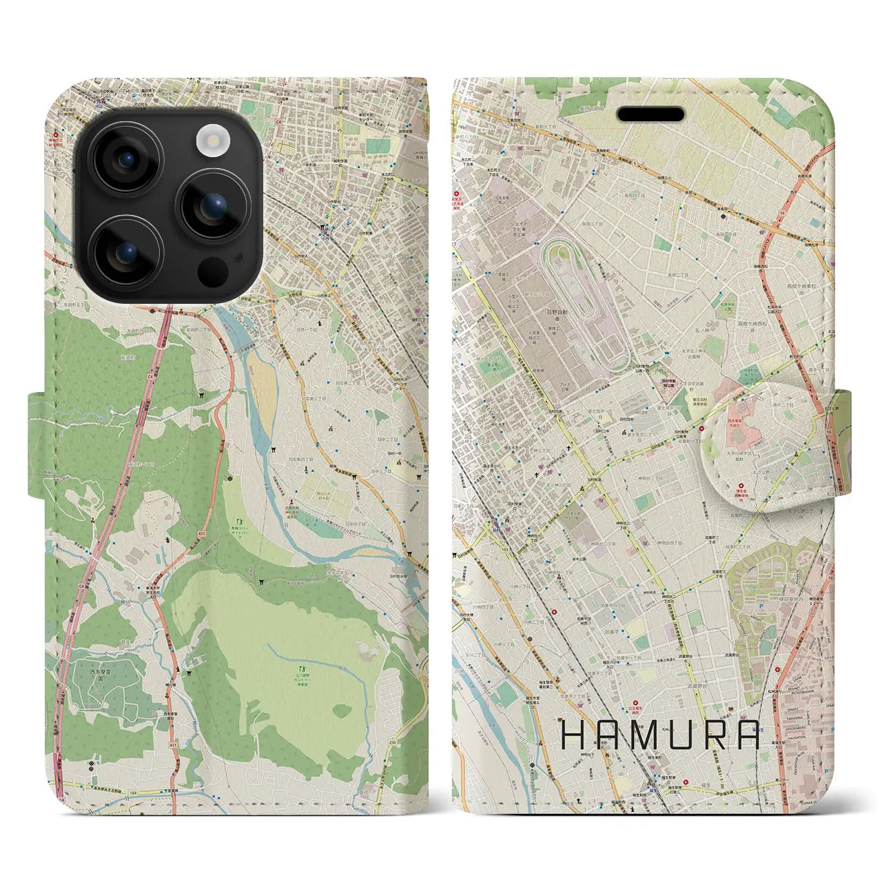 【羽村(東京都)】地図柄iPhoneケース(手帳タイプ)ナチュラル・iPhone 16 用