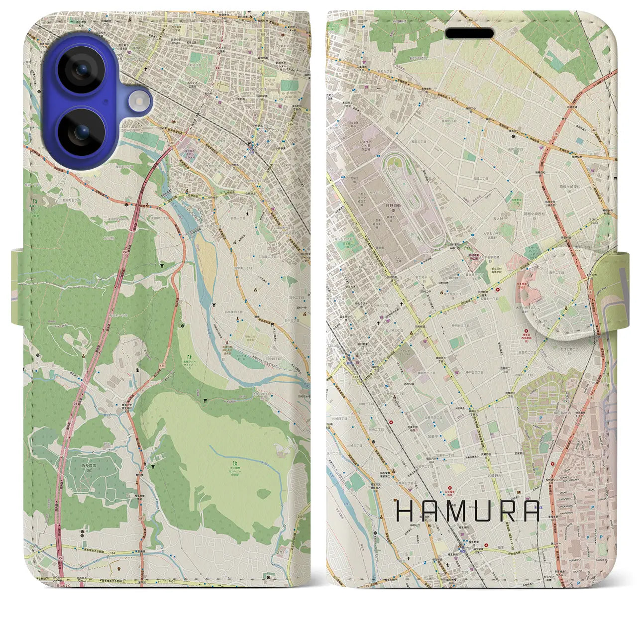 【羽村(東京都)】地図柄iPhoneケース(手帳タイプ)ナチュラル・iPhone 16 Pro Max 用