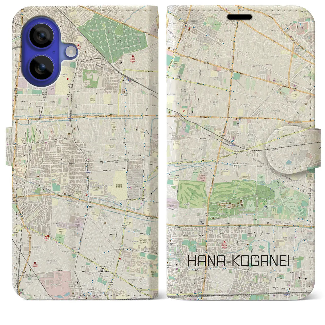 【花小金井(東京都)】地図柄iPhoneケース(手帳タイプ)ナチュラル・iPhone 16 Pro Max 用