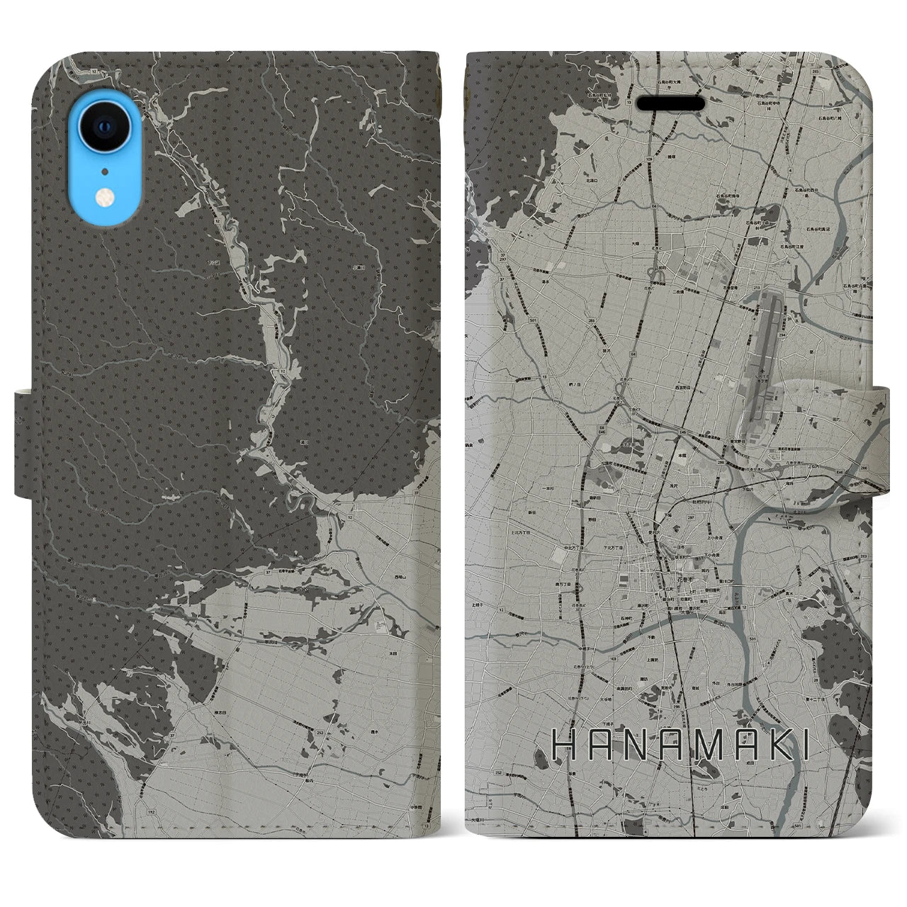 【花巻(岩手県)】地図柄iPhoneケース(手帳タイプ)モノトーン・iPhone XR 用
