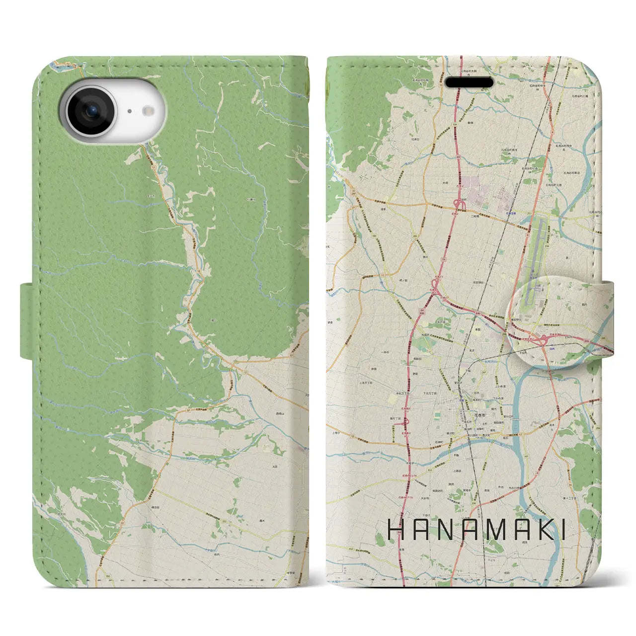 【花巻(岩手県)】地図柄iPhoneケース(手帳タイプ)