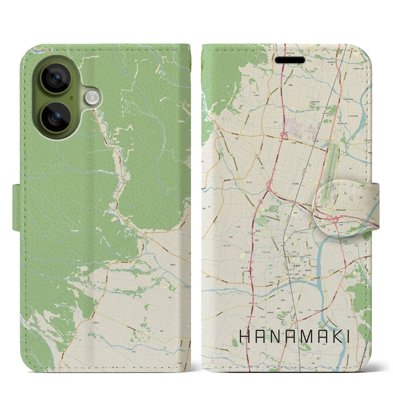 【花巻(岩手県)】地図柄iPhoneケース(手帳タイプ)