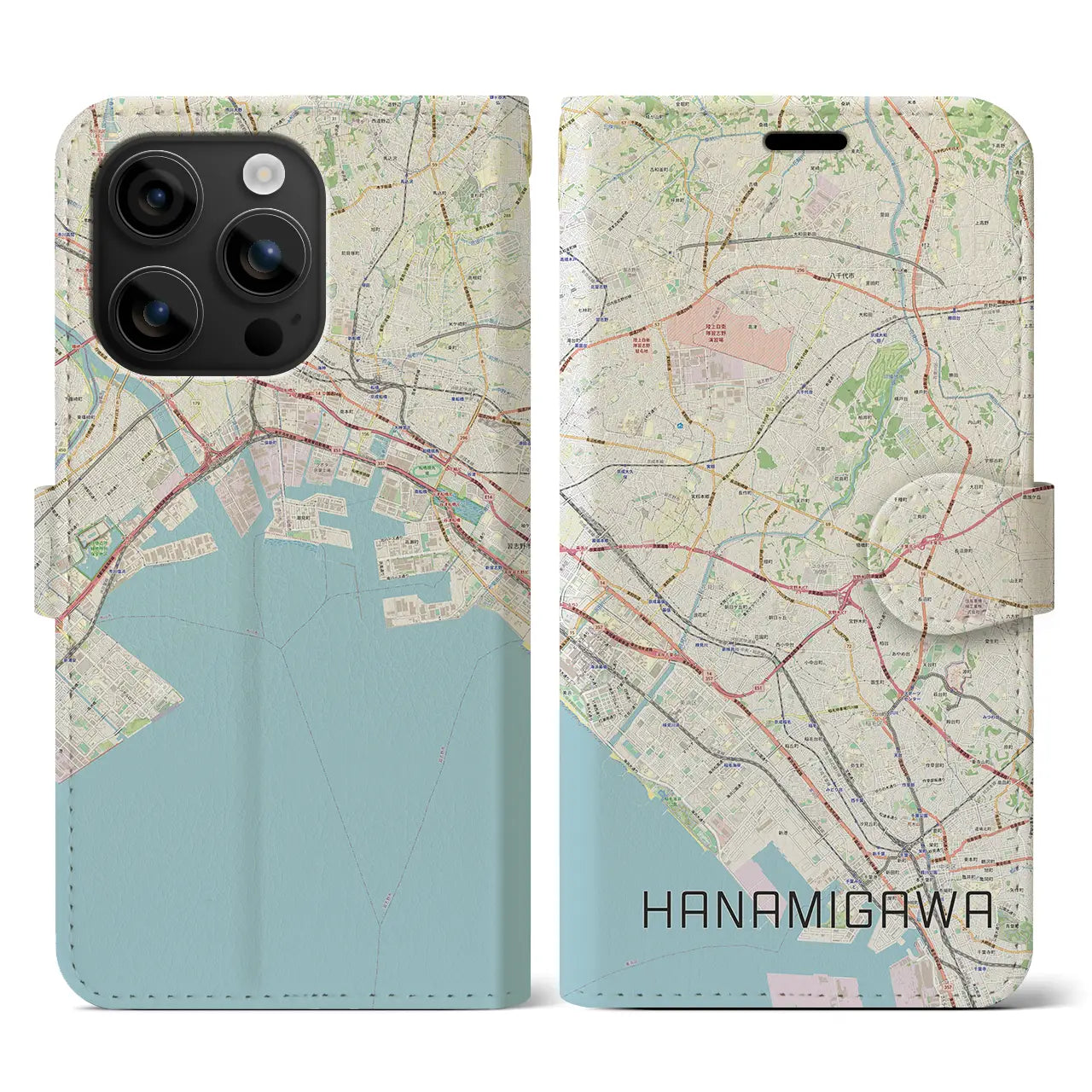 【花見川(千葉県)】地図柄iPhoneケース(手帳タイプ)ナチュラル・iPhone 16 用