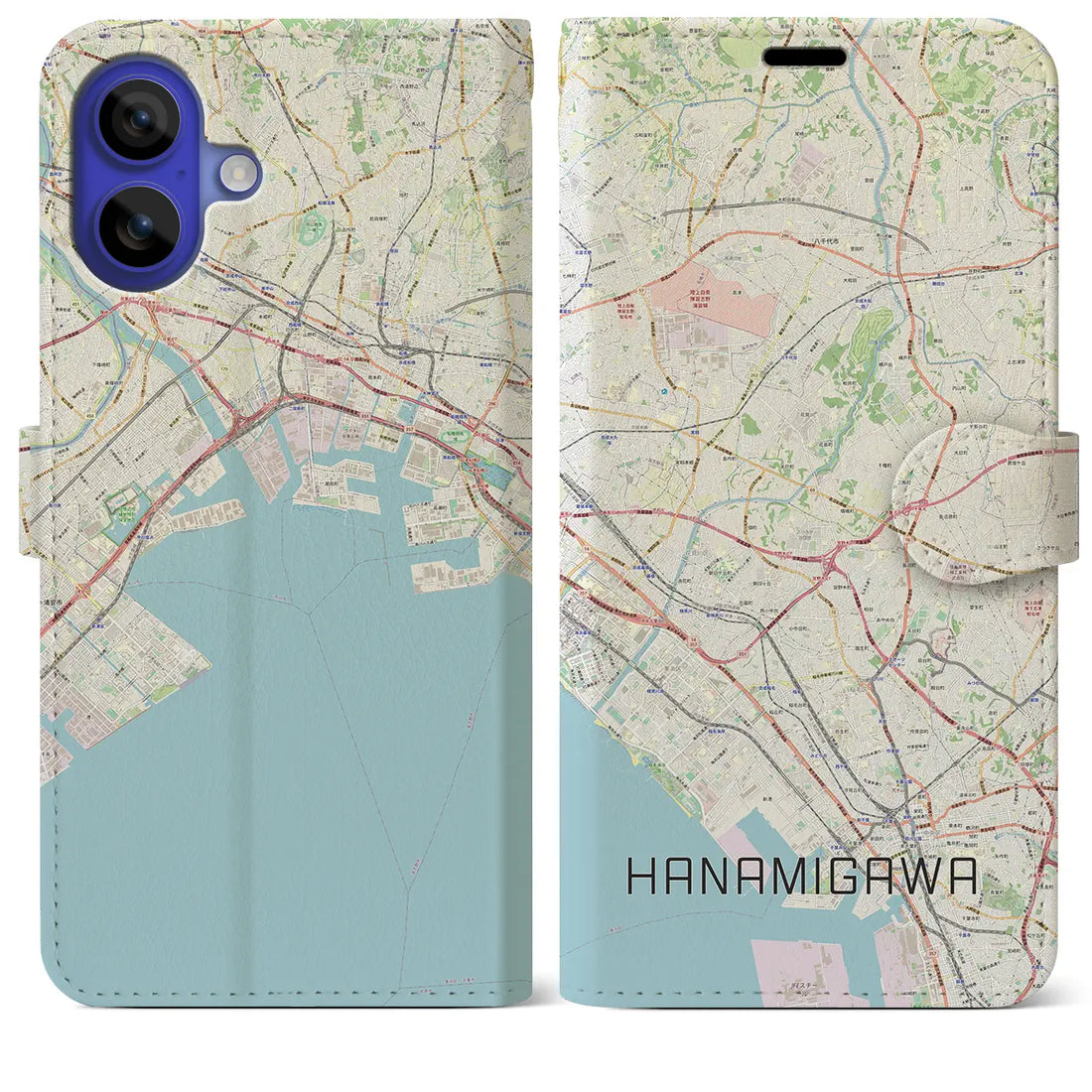 【花見川(千葉県)】地図柄iPhoneケース(手帳タイプ)ナチュラル・iPhone 16 Pro Max 用