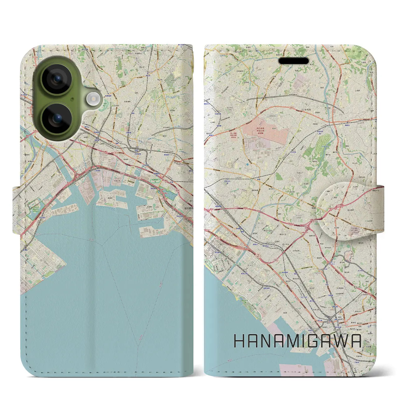【花見川(千葉県)】地図柄iPhoneケース(手帳タイプ)モノトーン・iPhone 17 Pro Max 用