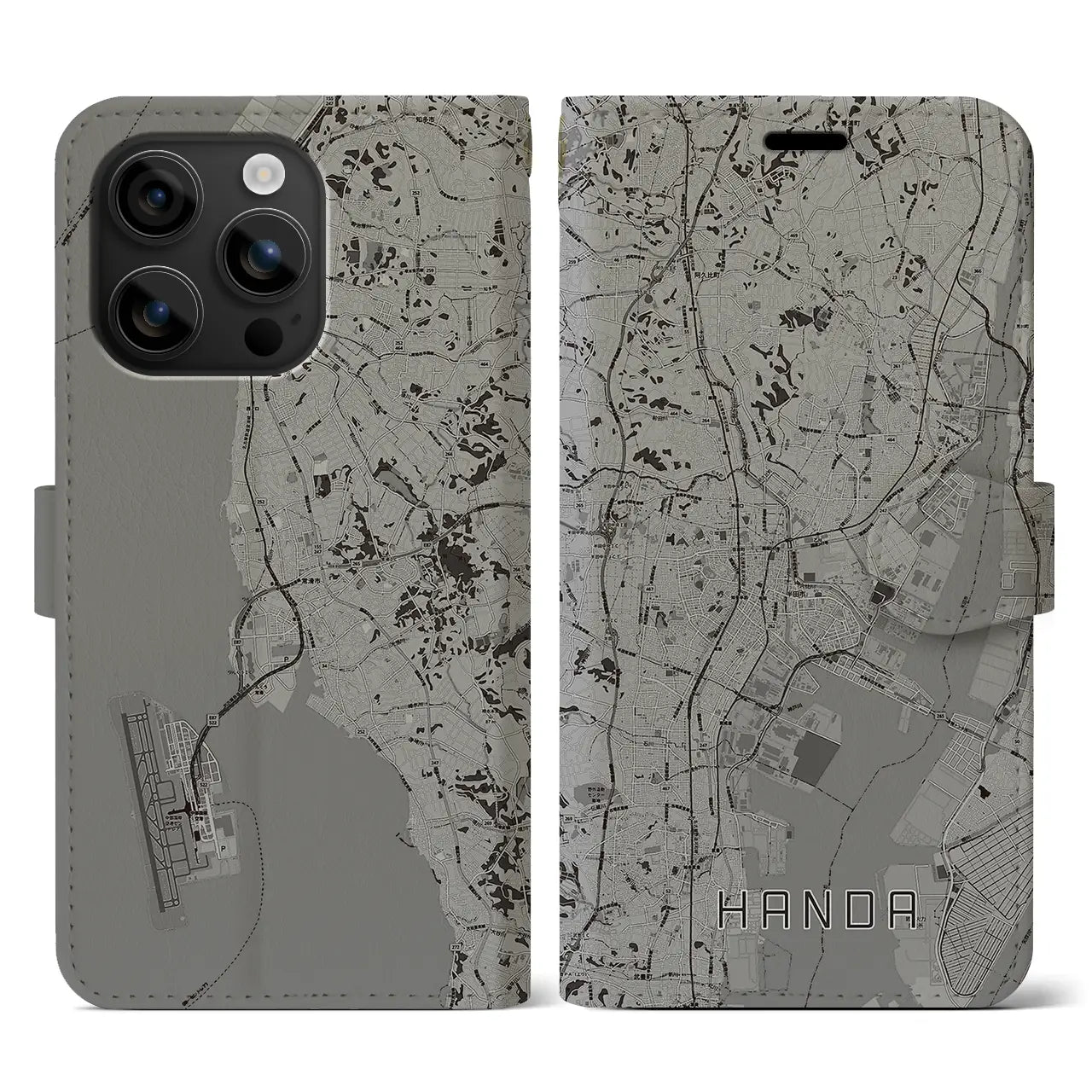 【半田(愛知県)】地図柄iPhoneケース(手帳タイプ)モノトーン・iPhone 16 用