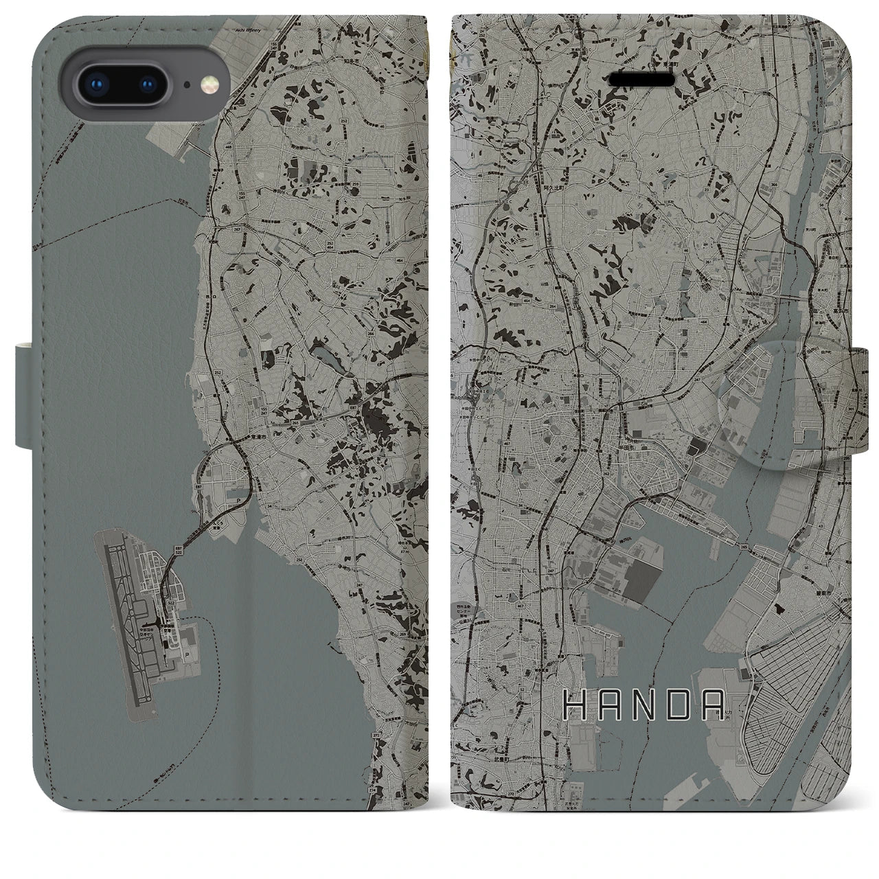 【半田(愛知県)】地図柄iPhoneケース(手帳タイプ)モノトーン・iPhone 8Plus /7Plus / 6sPlus / 6Plus 用