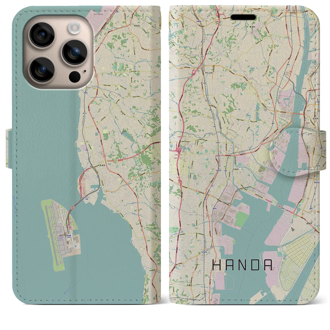 【半田(愛知県)】地図柄iPhoneケース(手帳タイプ)ナチュラル・iPhone 16 Plus 用