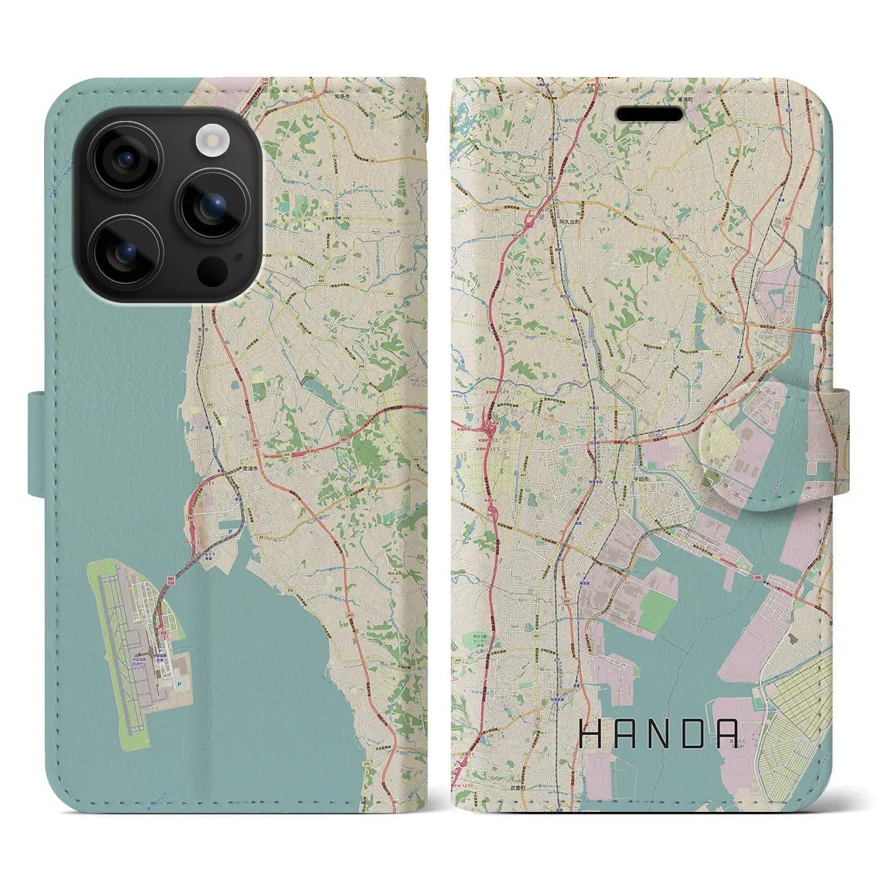 【半田(愛知県)】地図柄iPhoneケース(手帳タイプ)ナチュラル・iPhone 16 用