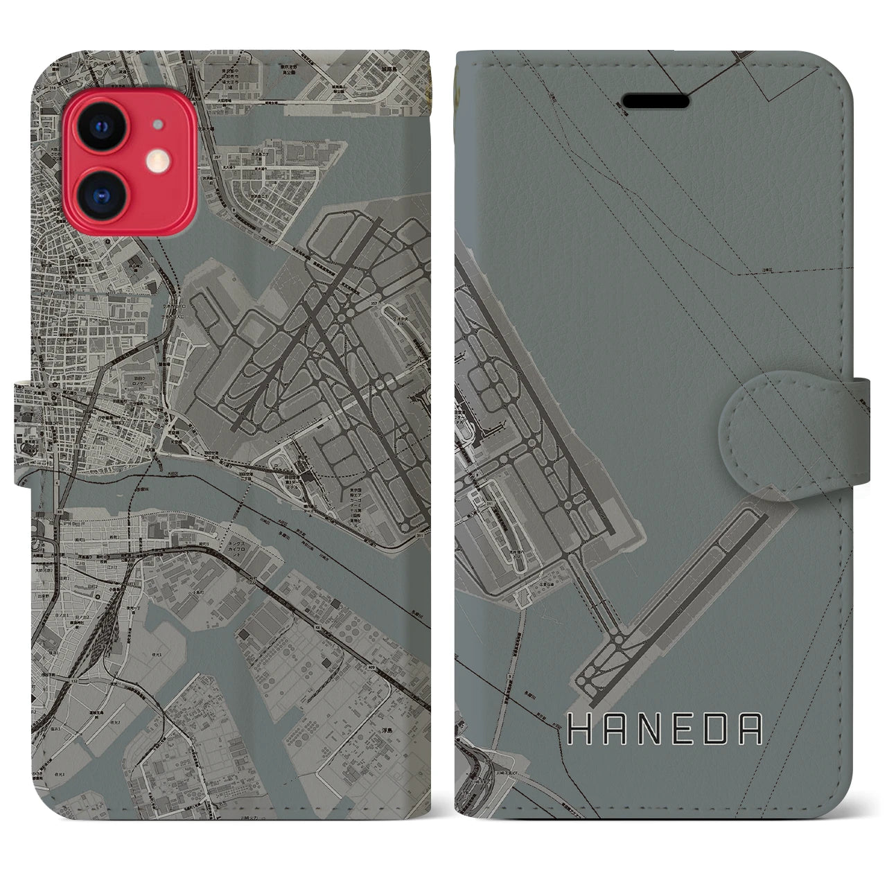 【羽田(東京都)】地図柄iPhoneケース(手帳タイプ)モノトーン・iPhone 11 用