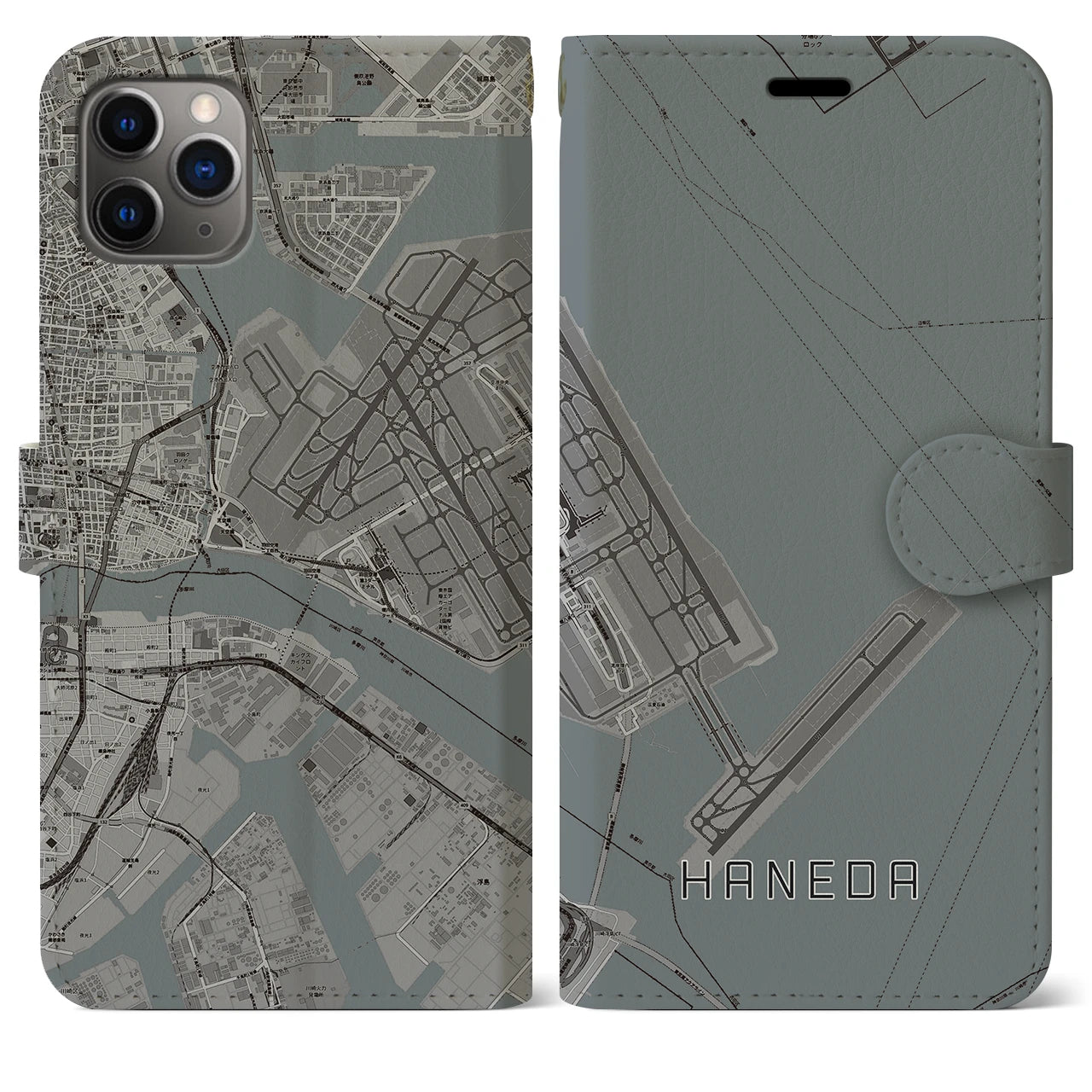 【羽田(東京都)】地図柄iPhoneケース(手帳タイプ)モノトーン・iPhone 11 Pro Max 用