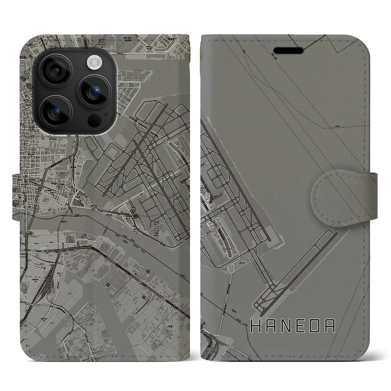 【羽田(東京都)】地図柄iPhoneケース(手帳タイプ)モノトーン・iPhone 16 用