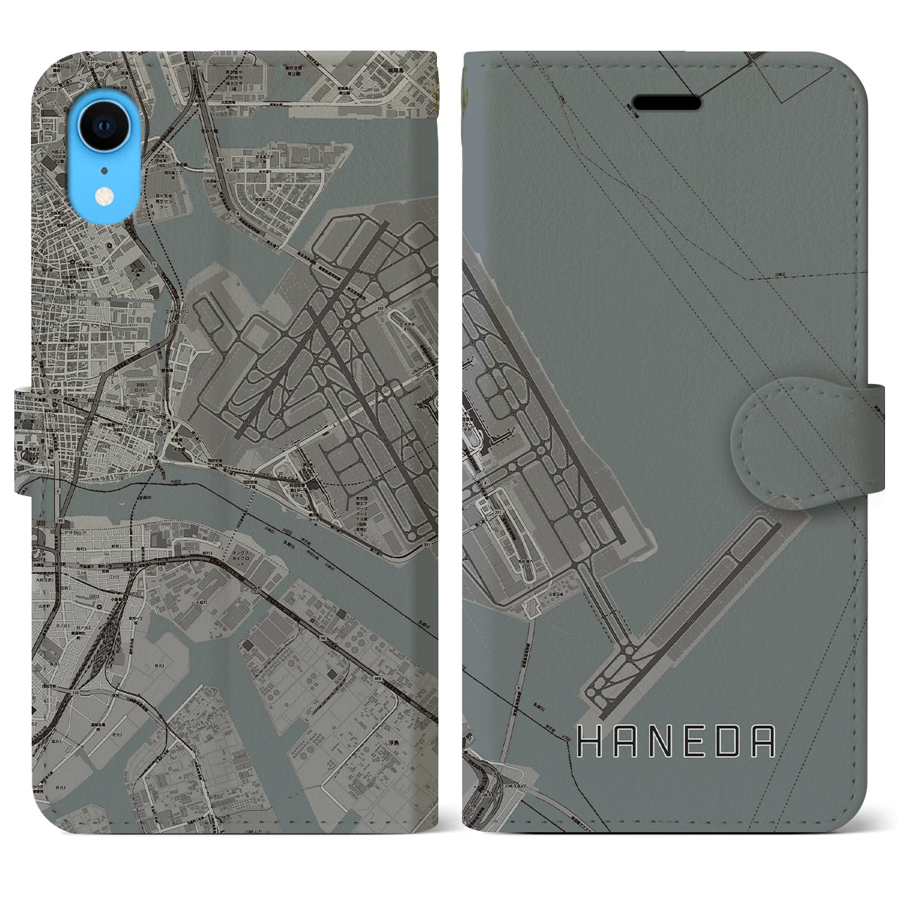 【羽田(東京都)】地図柄iPhoneケース(手帳タイプ)モノトーン・iPhone XR 用