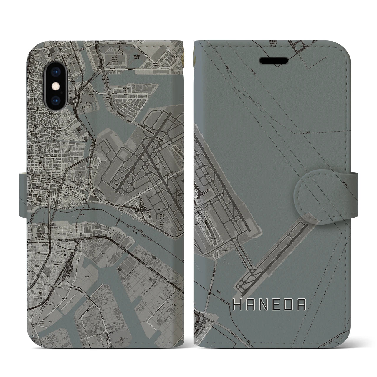 【羽田(東京都)】地図柄iPhoneケース(手帳タイプ)モノトーン・iPhone XS / X 用