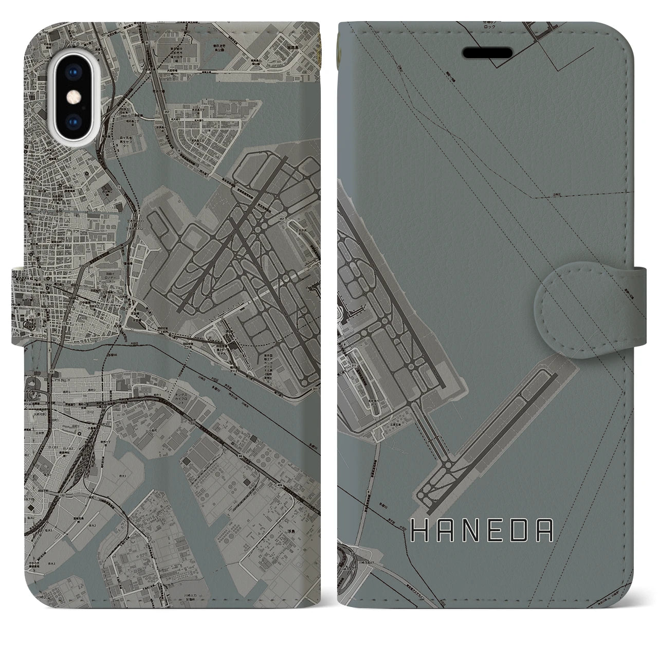 【羽田(東京都)】地図柄iPhoneケース(手帳タイプ)モノトーン・iPhone XS Max 用