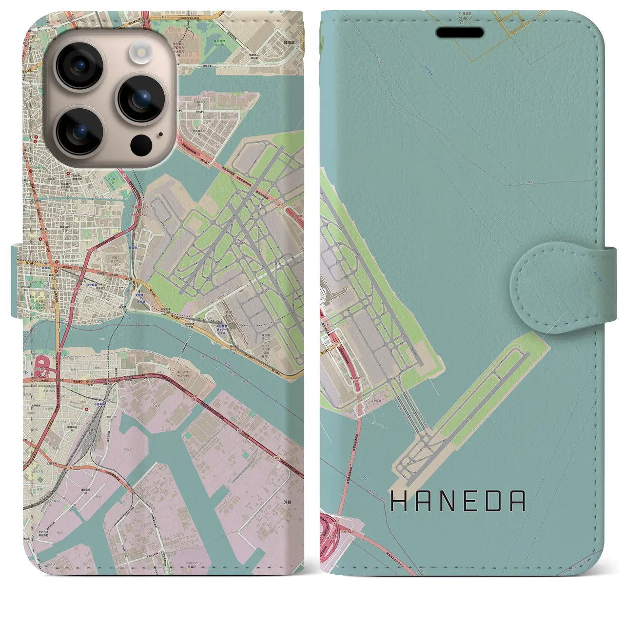【羽田(東京都)】地図柄iPhoneケース(手帳タイプ)ナチュラル・iPhone 16 Plus 用