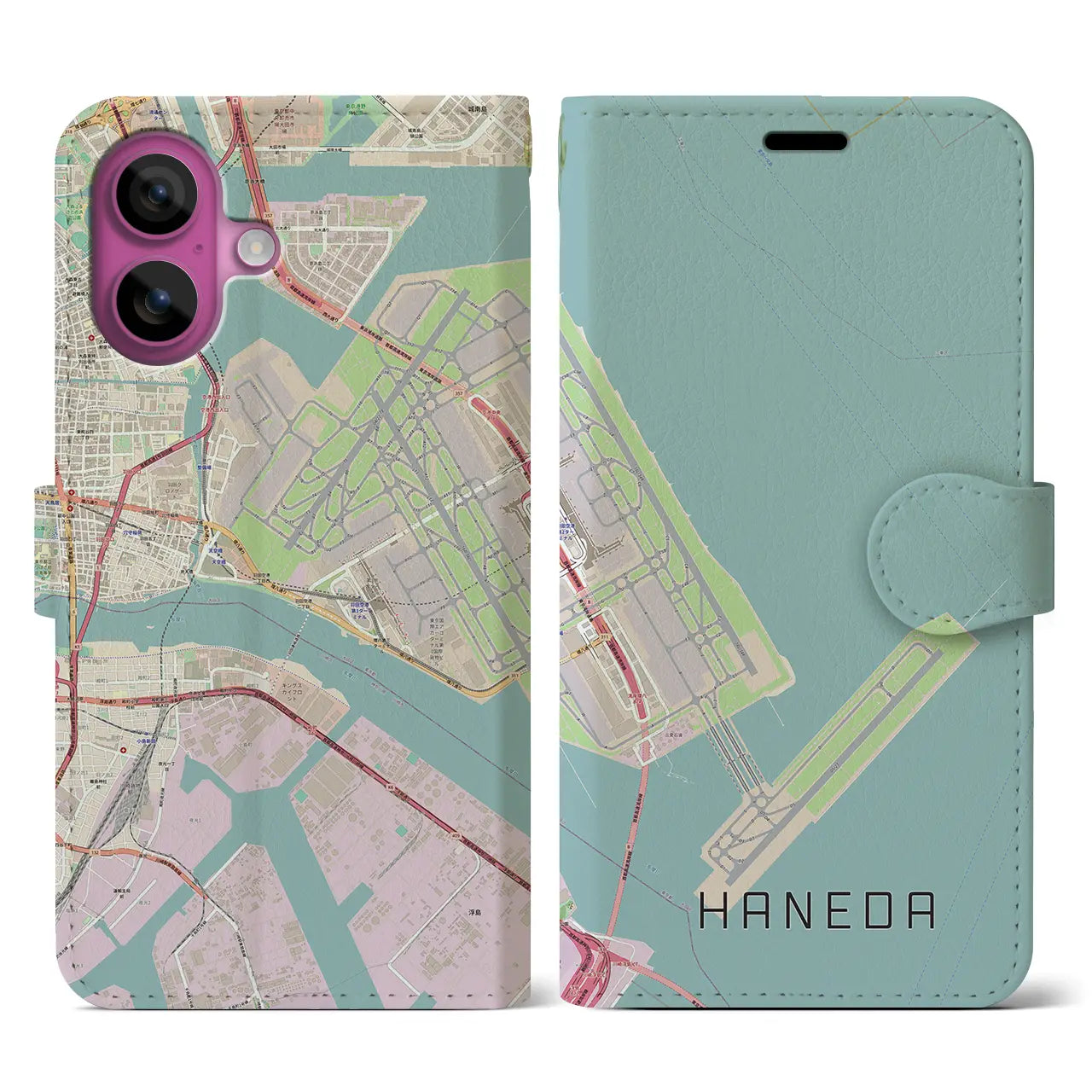 【羽田(東京都)】地図柄iPhoneケース(手帳タイプ)ナチュラル・iPhone 16 Pro 用