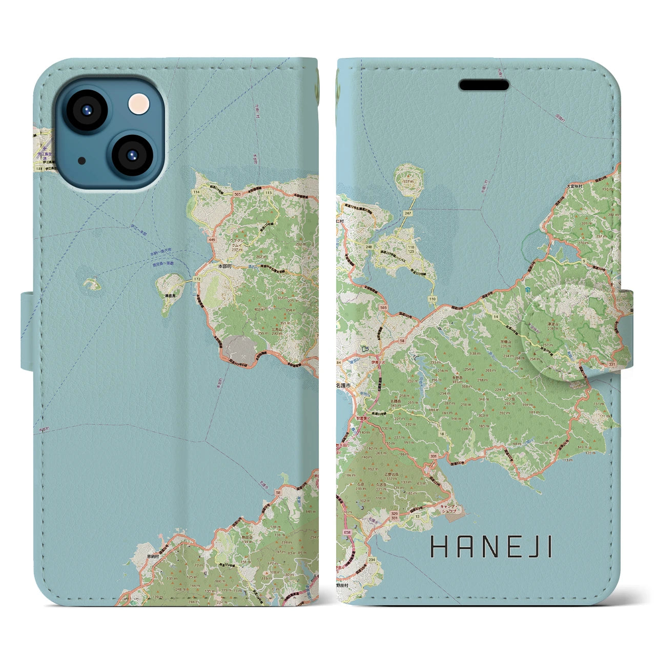 【羽地(沖縄県)】地図柄iPhoneケース(手帳タイプ)