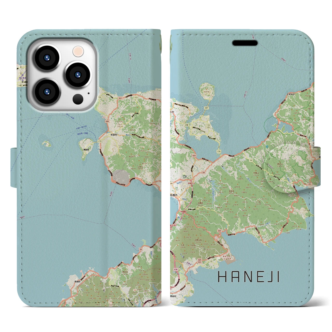 【羽地(沖縄県)】地図柄iPhoneケース(手帳タイプ)