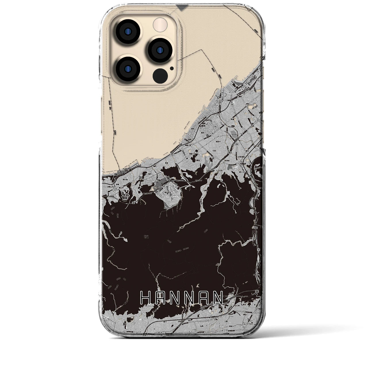 【阪南(大阪府)】地図柄iPhoneケース(クリアタイプ)モノトーン・iPhone 12 Pro Max 用