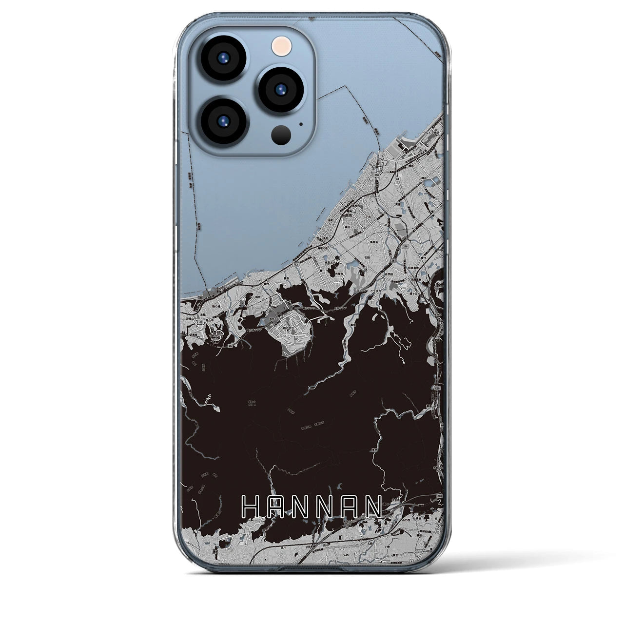 【阪南(大阪府)】地図柄iPhoneケース(クリアタイプ)モノトーン・iPhone 13 Pro Max 用