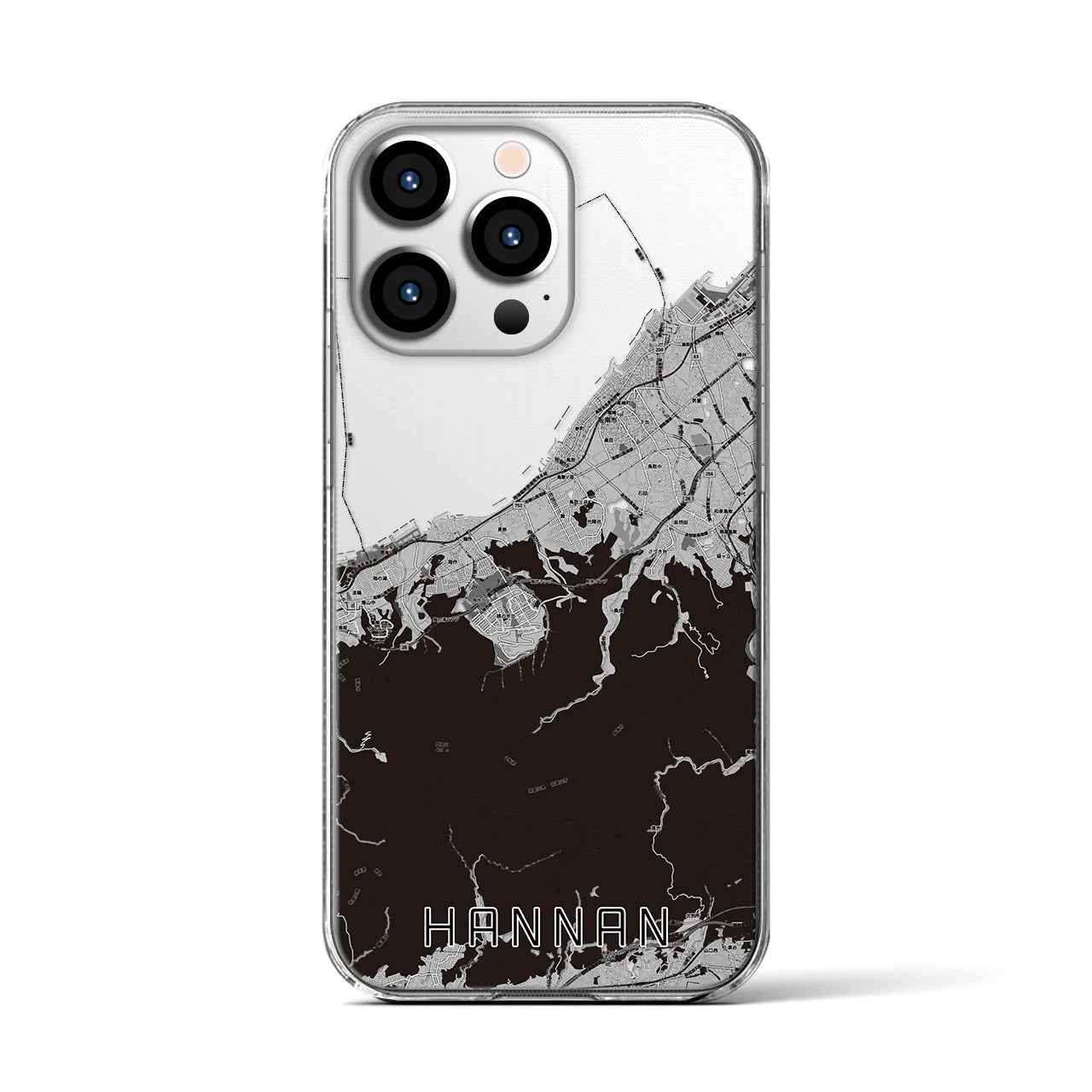 【阪南(大阪府)】地図柄iPhoneケース(クリアタイプ)モノトーン・iPhone 13 Pro 用