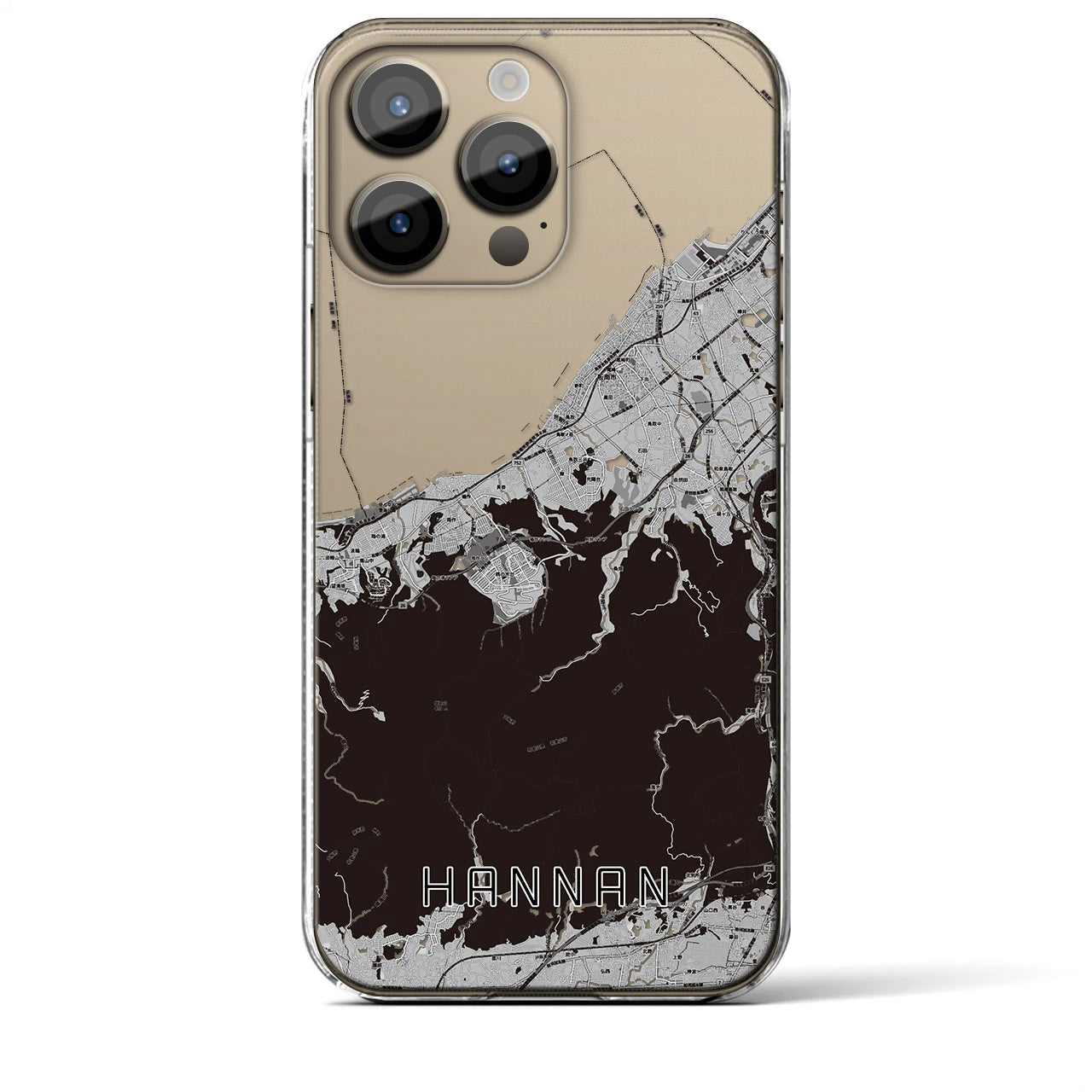 【阪南(大阪府)】地図柄iPhoneケース(クリアタイプ)モノトーン・iPhone 14 Pro Max 用
