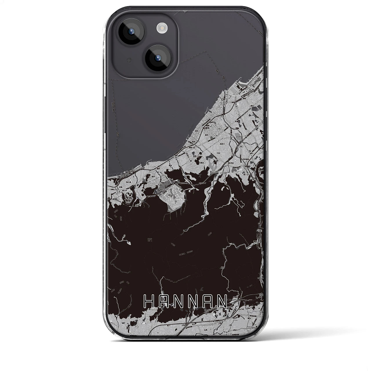 【阪南(大阪府)】地図柄iPhoneケース(クリアタイプ)モノトーン・iPhone 14 Plus 用