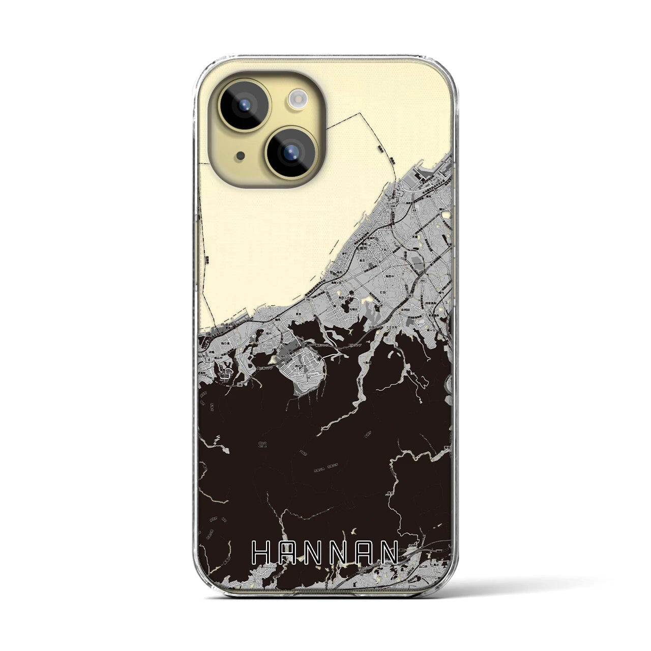 【阪南(大阪府)】地図柄iPhoneケース(クリアタイプ)モノトーン・iPhone 15 用