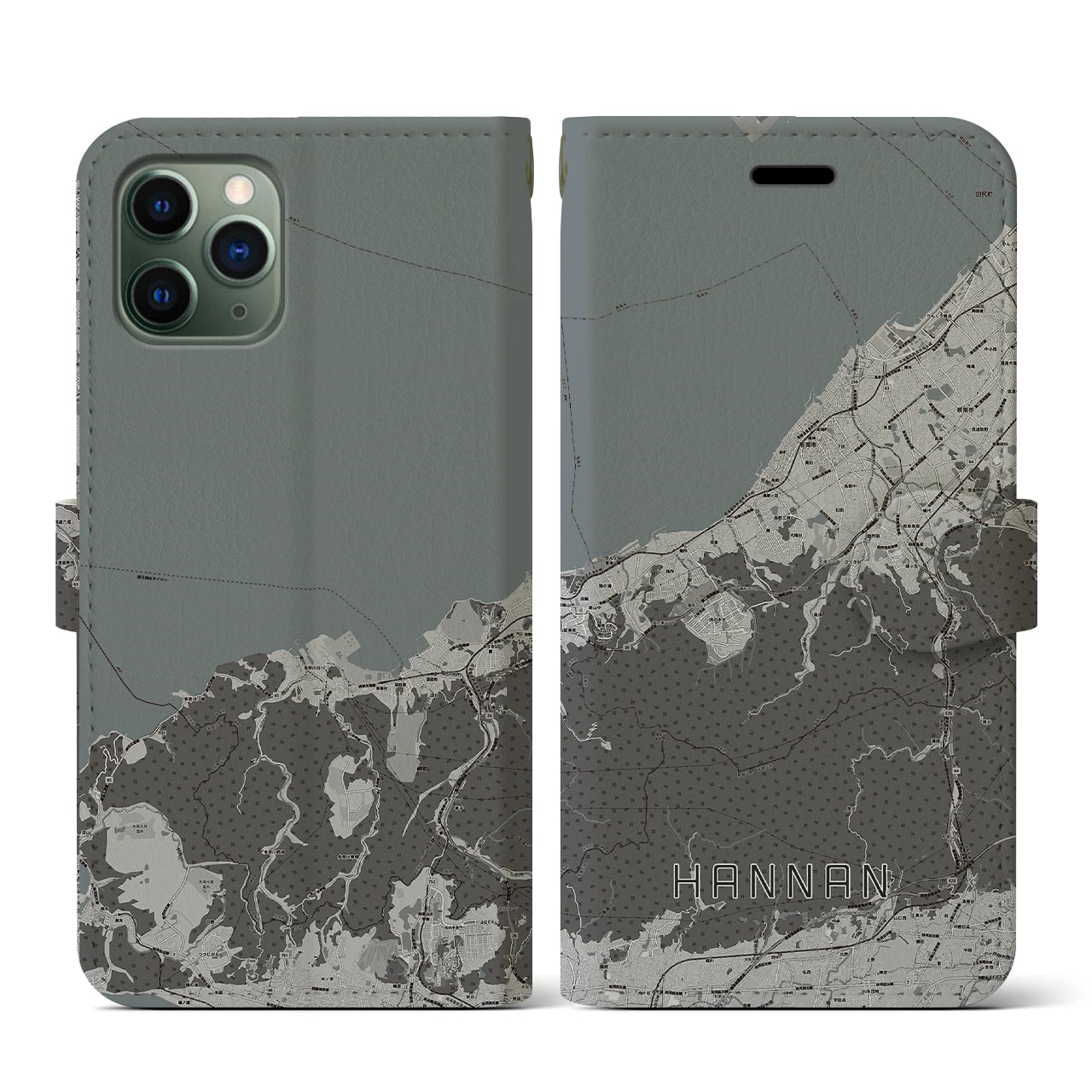 【阪南(大阪府)】地図柄iPhoneケース(手帳タイプ)モノトーン・iPhone 11 Pro 用