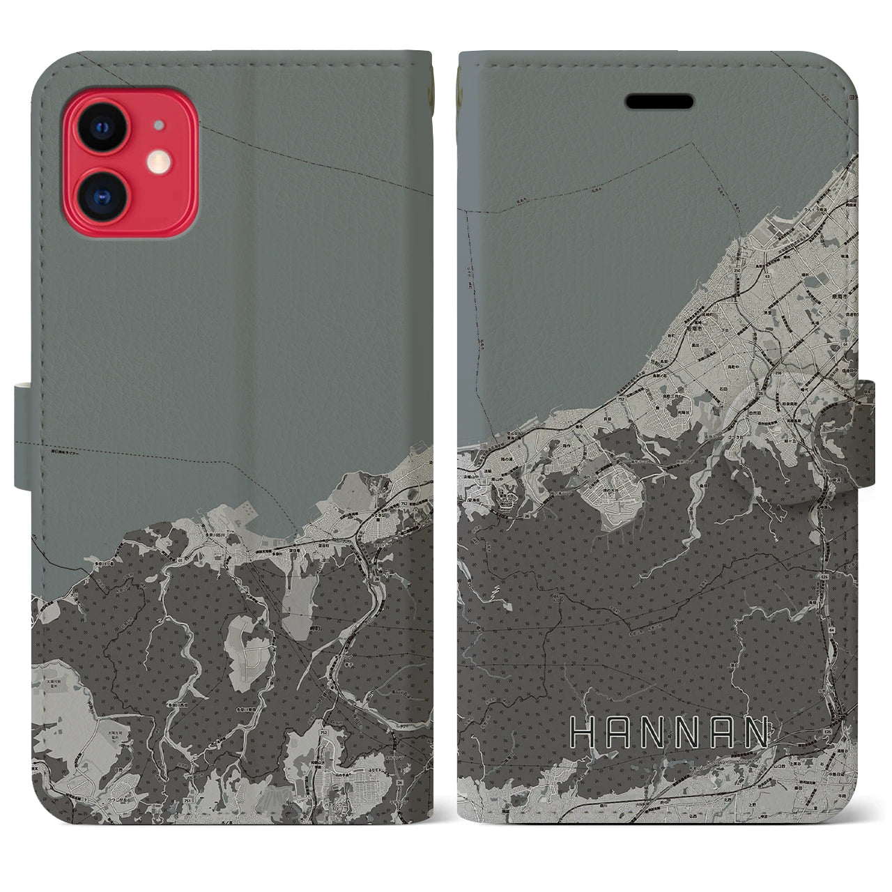 【阪南(大阪府)】地図柄iPhoneケース(手帳タイプ)モノトーン・iPhone 11 用