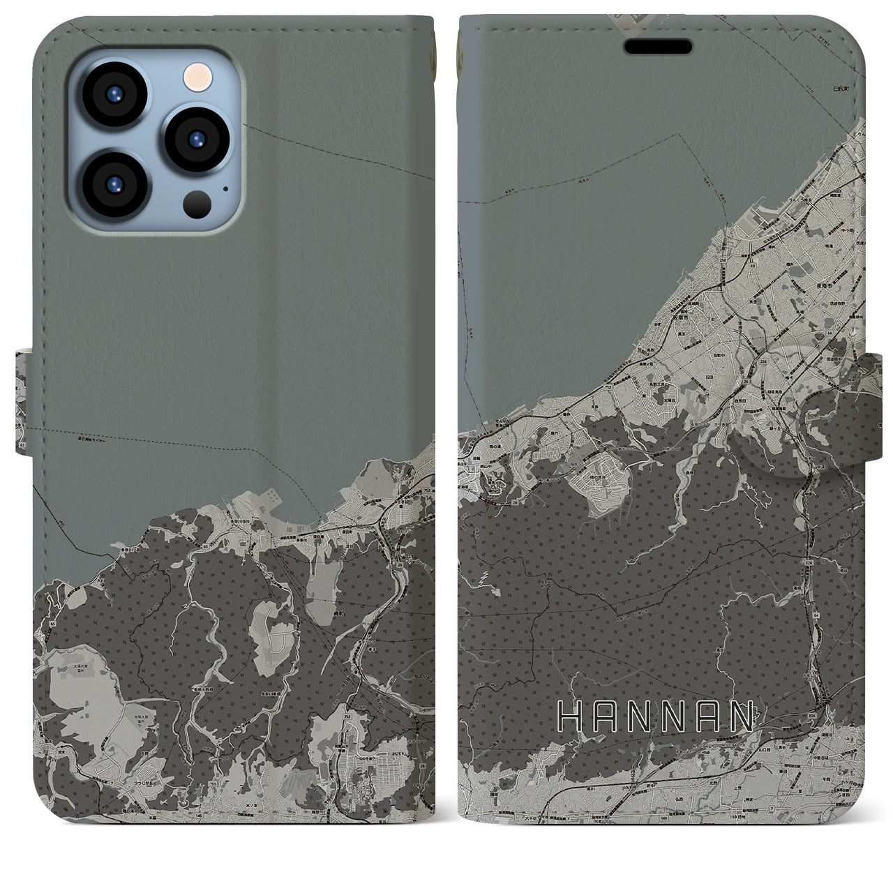 【阪南(大阪府)】地図柄iPhoneケース(手帳タイプ)モノトーン・iPhone 13 Pro Max 用