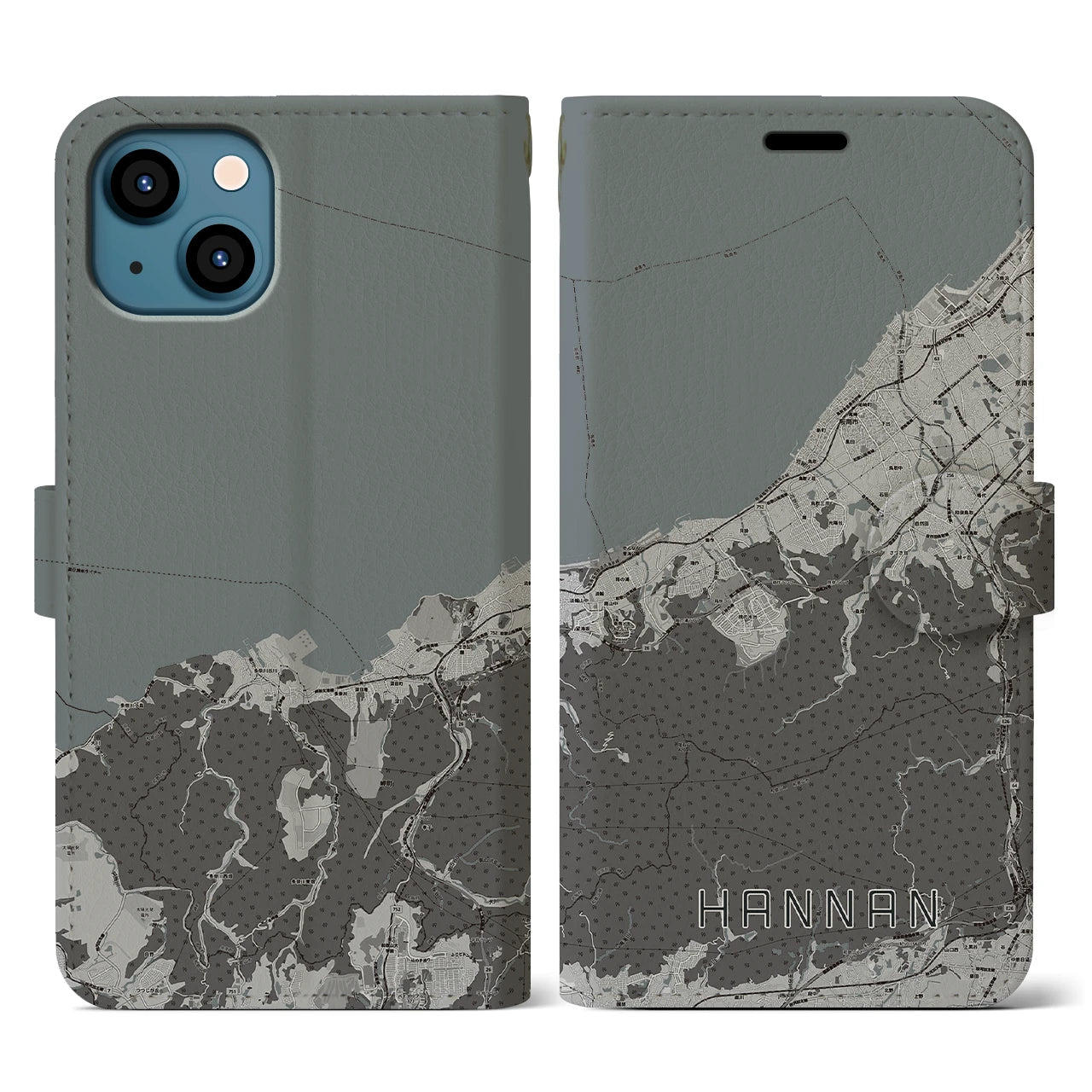 【阪南(大阪府)】地図柄iPhoneケース(手帳タイプ)モノトーン・iPhone 13 用