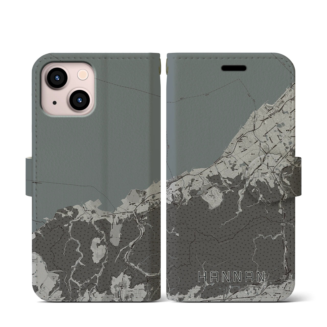 【阪南(大阪府)】地図柄iPhoneケース(手帳タイプ)モノトーン・iPhone 13 mini 用