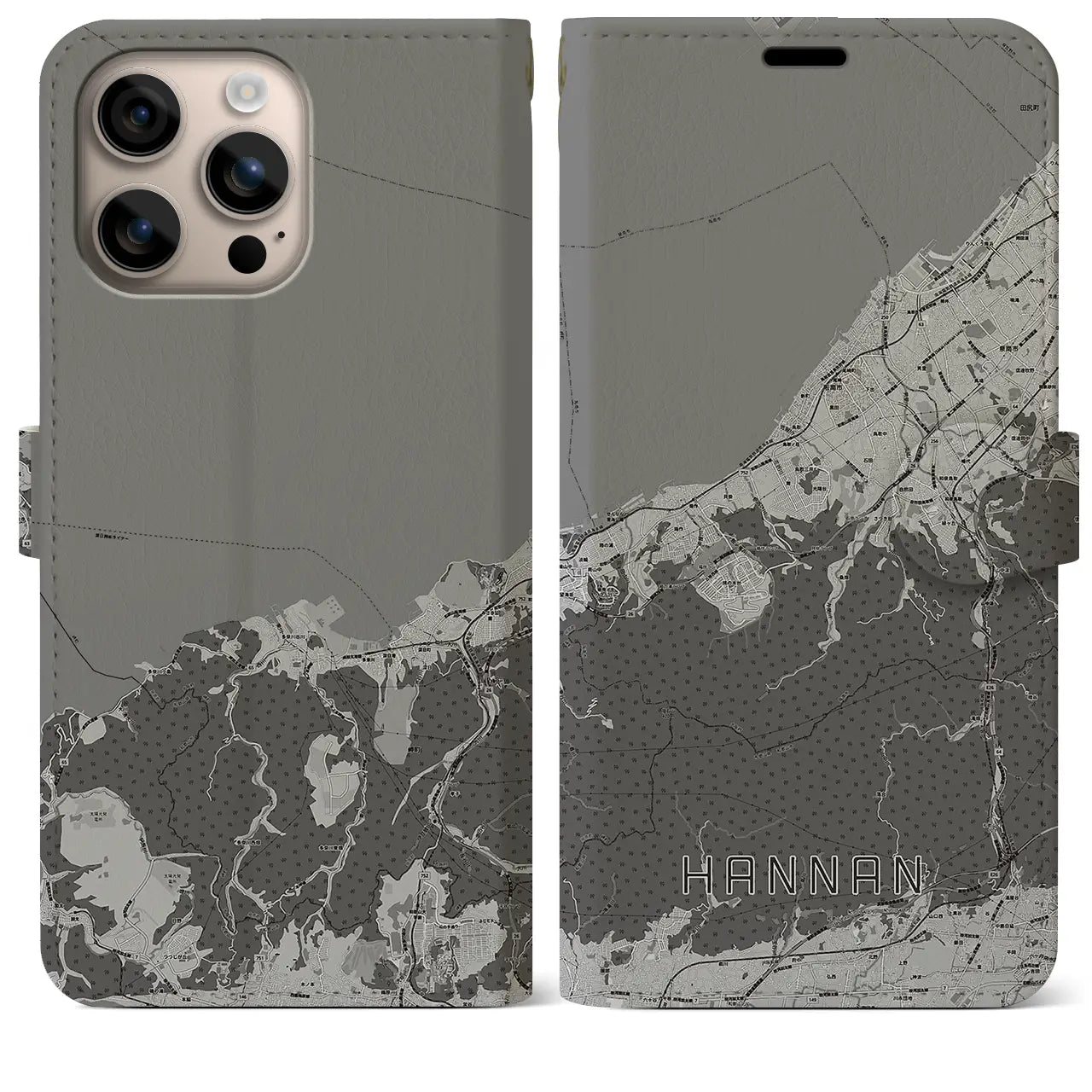 【阪南(大阪府)】地図柄iPhoneケース(手帳タイプ)モノトーン・iPhone 16 Plus 用