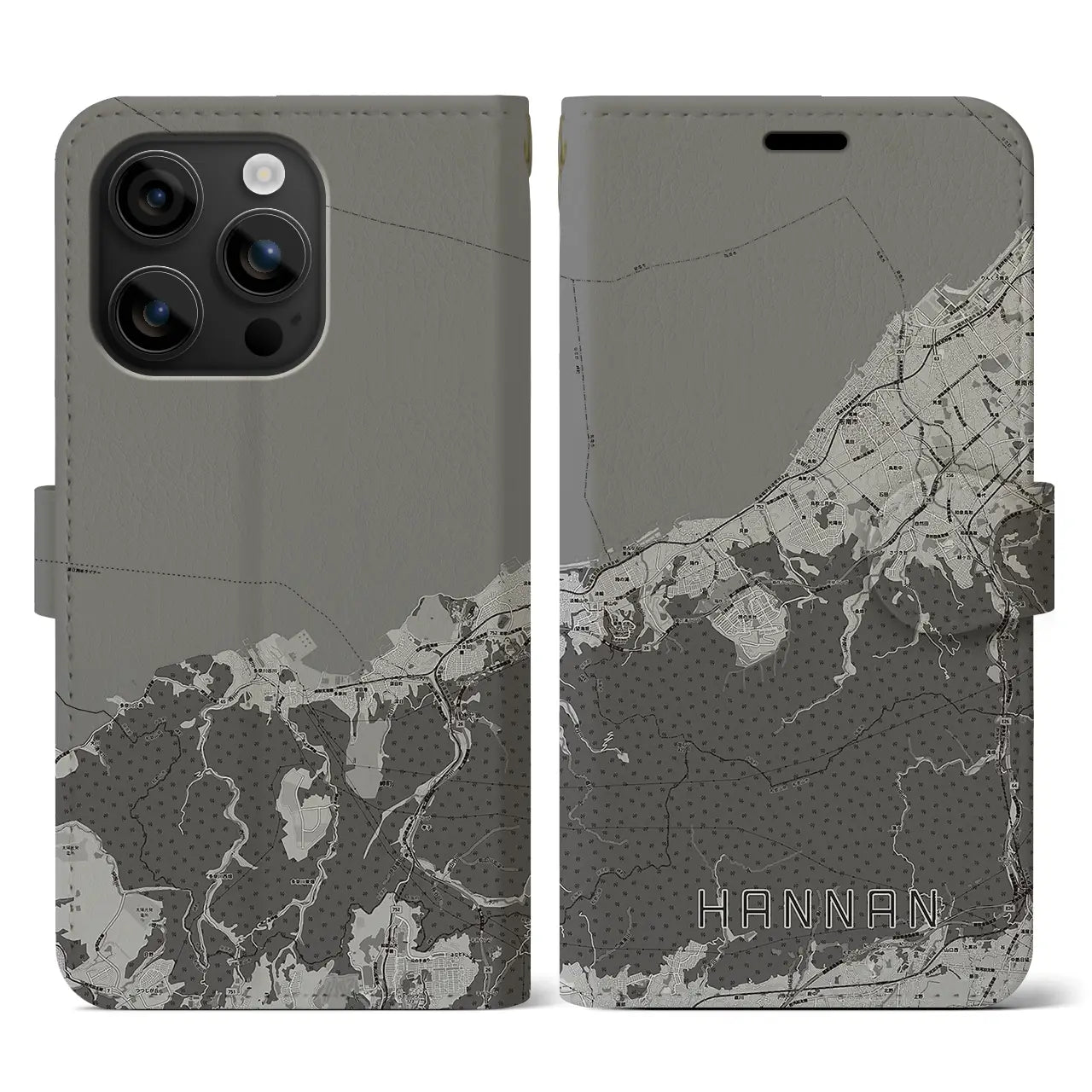 【阪南(大阪府)】地図柄iPhoneケース(手帳タイプ)モノトーン・iPhone 16 用