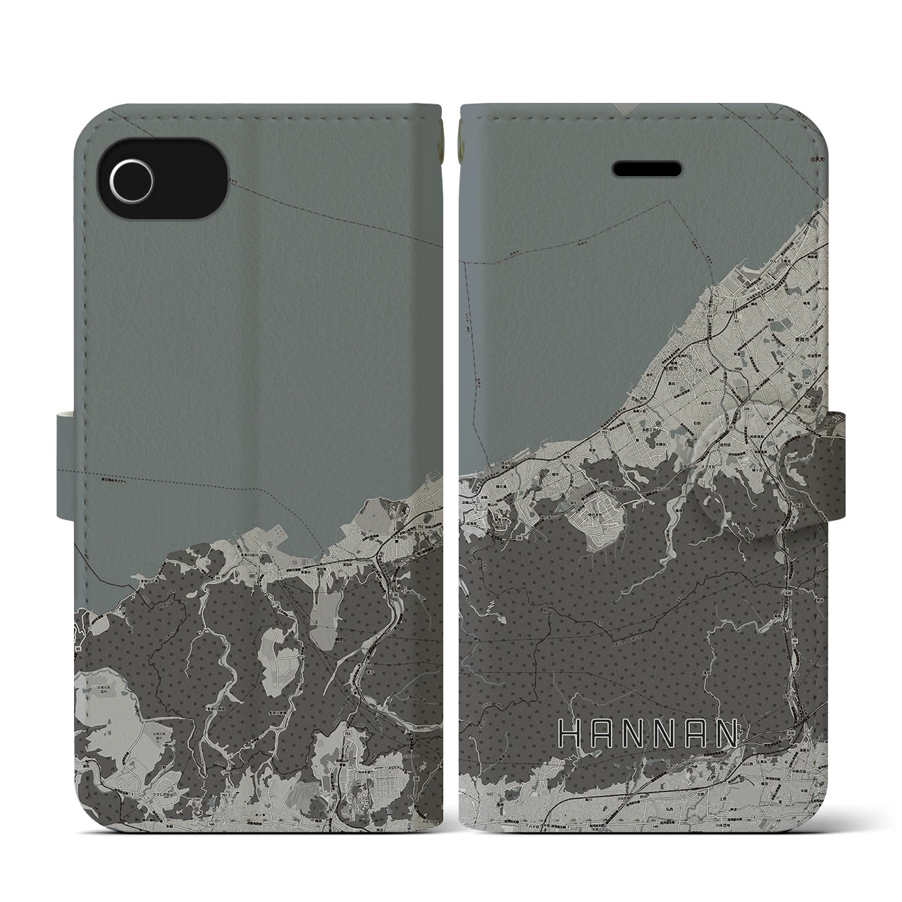 【阪南(大阪府)】地図柄iPhoneケース(手帳タイプ)モノトーン・iPhone SE(第3 / 第2世代) / 8 / 7 / 6s / 6 用