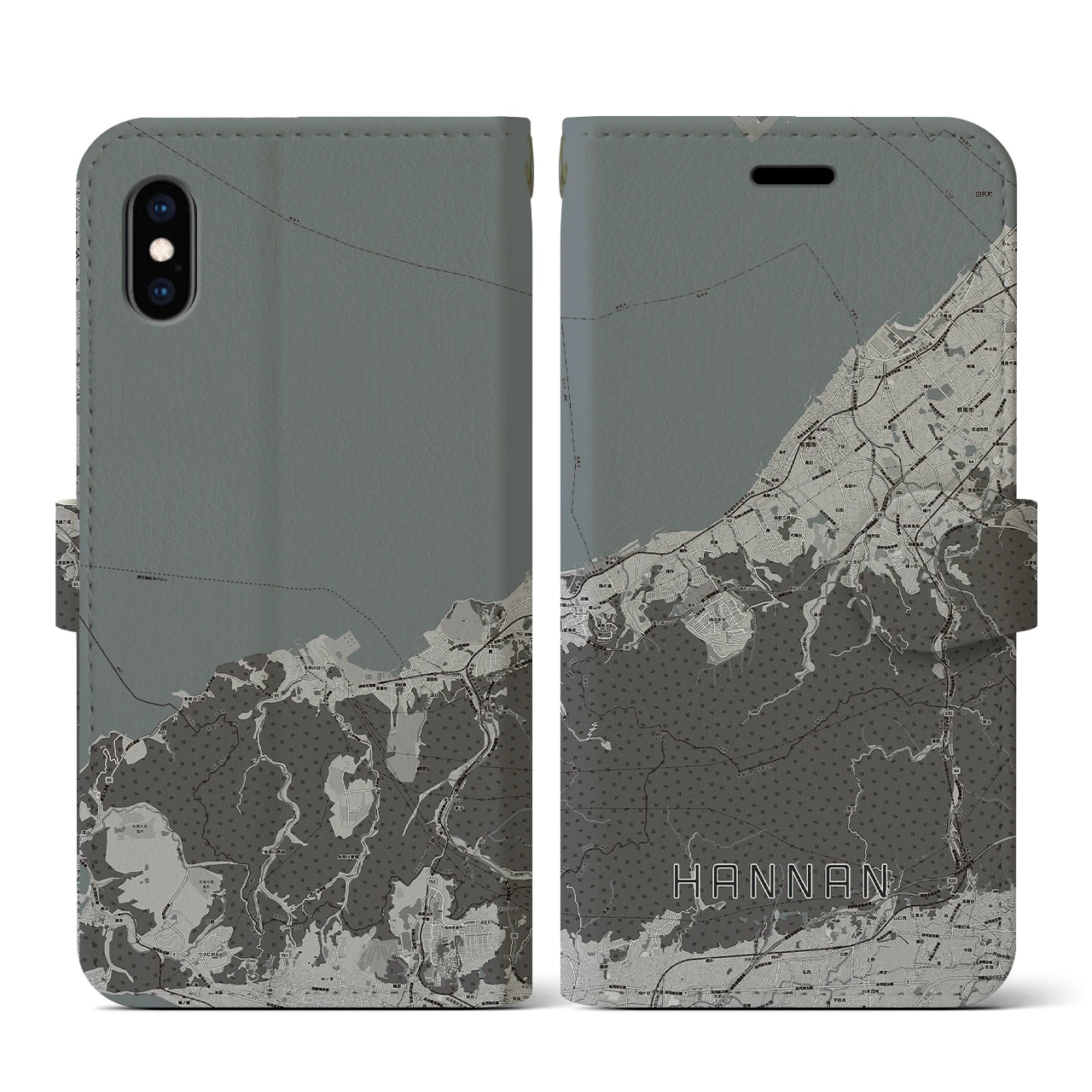 【阪南(大阪府)】地図柄iPhoneケース(手帳タイプ)モノトーン・iPhone XS / X 用