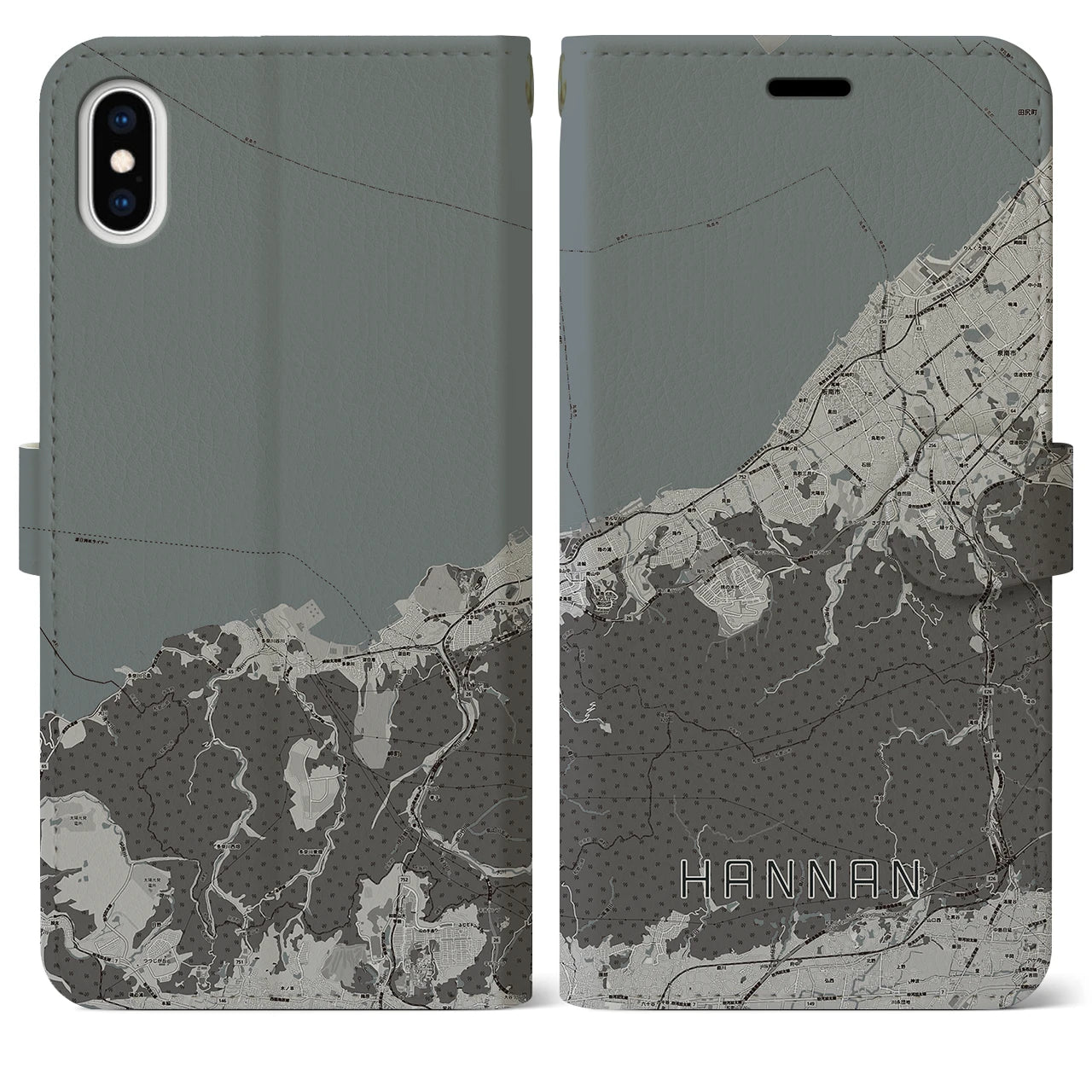 【阪南(大阪府)】地図柄iPhoneケース(手帳タイプ)モノトーン・iPhone XS Max 用