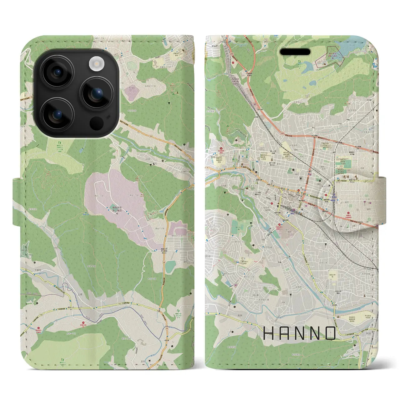 【飯能(埼玉県)】地図柄iPhoneケース(手帳タイプ)ナチュラル・iPhone 16 用