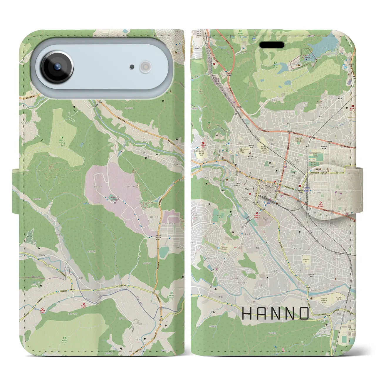 【飯能(埼玉県)】地図柄iPhoneケース(手帳タイプ)ナチュラル・iPhone 17 Pro Max 用