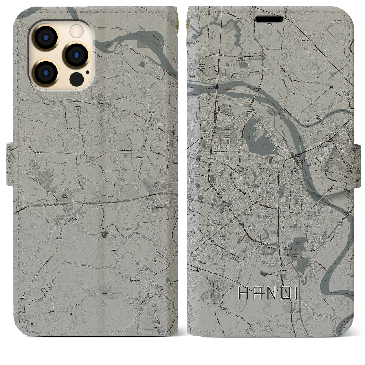 【ハノイ(ベトナム)】地図柄iPhoneケース(手帳タイプ)モノトーン・iPhone 12 Pro Max 用