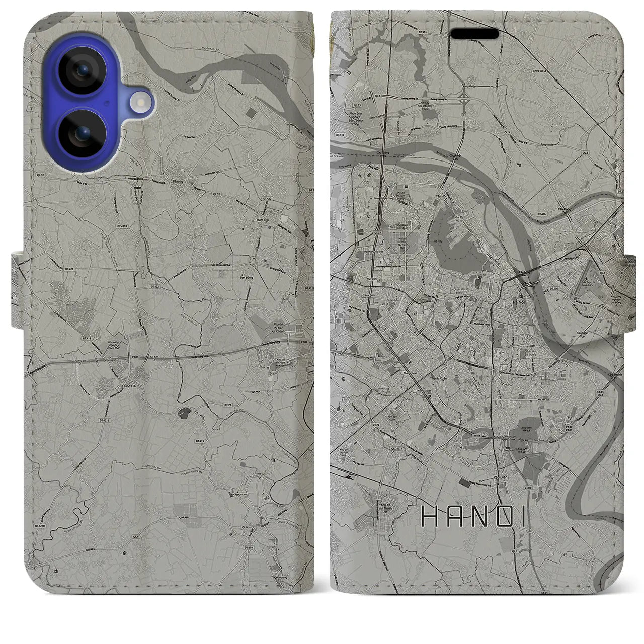 【ハノイ(ベトナム)】地図柄iPhoneケース(手帳タイプ)モノトーン・iPhone 16 Pro Max 用