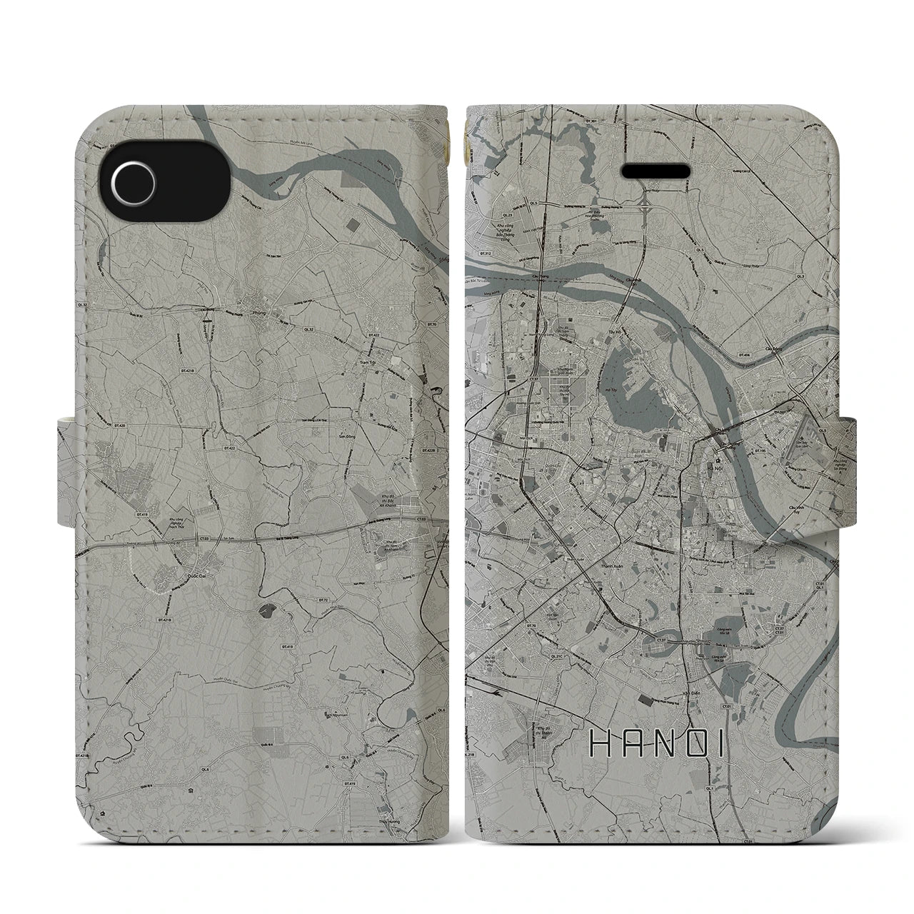 【ハノイ(ベトナム)】地図柄iPhoneケース(手帳タイプ)モノトーン・iPhone SE(第3 / 第2世代) / 8 / 7 / 6s / 6 用